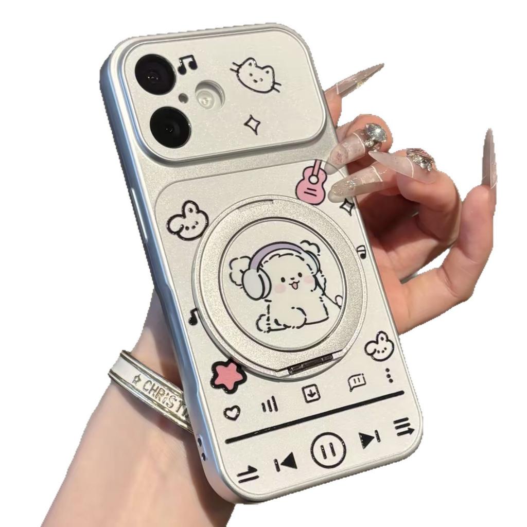 Headphones Puppy Rotating Bracket Apple 17 Large Windows Mobile Phone Case iPhone16/15/14 Electroplating 13 Cute 12