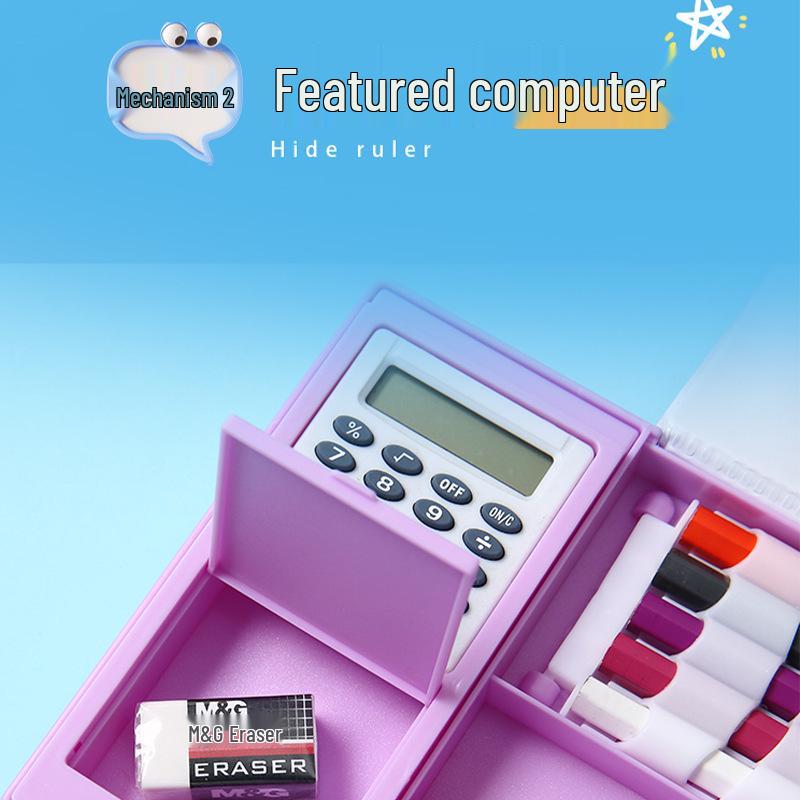 Multifunctional Calculator Pencil Case: Large Capacity Plastic Stationery Box for Primary School Students