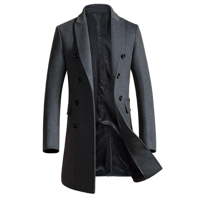 Spring and Autumn New Men's Wool Coat Medium and Long Double-breasted Suit Collar Wool Windbreaker Men's British Wool Jacket