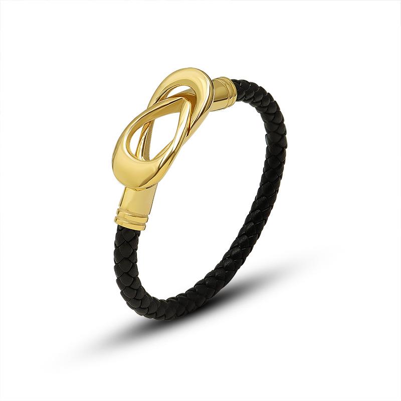 European-American Style Magnetic Oval Buckle Bracelet: PU Rope, Titanium Steel, 18k Gold, Handcrafted Jewelry Bangle Z218.