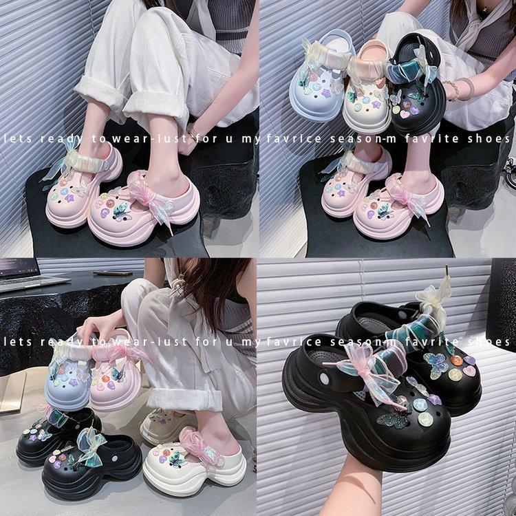 Butterfly Love Hole Shoes Lace Edge 2025 Summer New Beach Sandals Platform Bottom Trend Explosion Summer Must