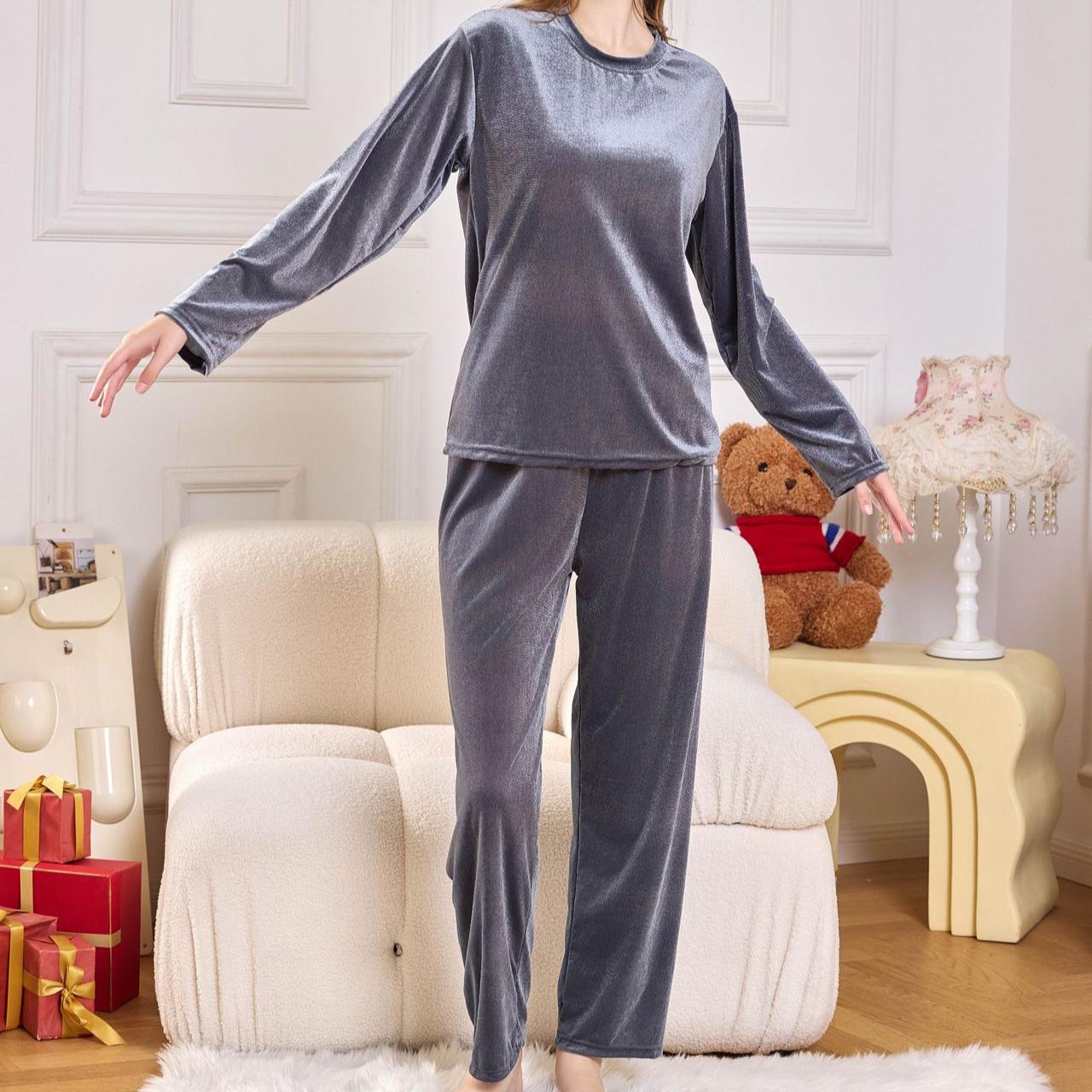 

Осень-зима женская новая пижама домашняя одежда костюм золотой бархат с длинными рукавами длинные брюки пижама домашняя одежда XL серый