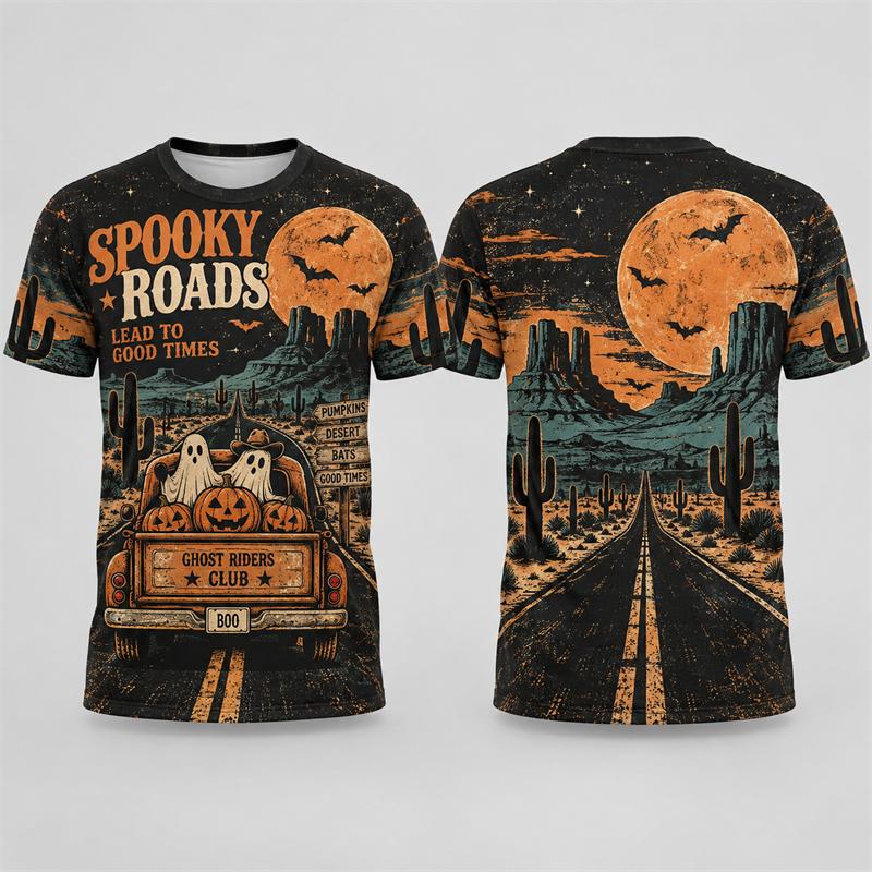 Vintage Gothic Halloween T Shirt Men Women 3D Print Pumpkin Ghost Witch Black Cat Raven Moon Graphic Short Sleeve Tees Tops