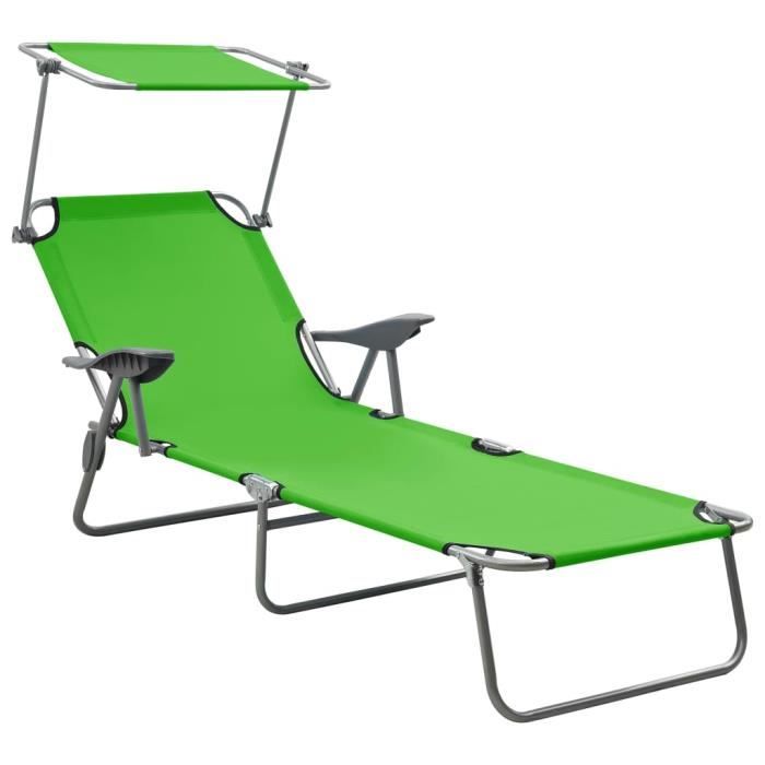 VidaXL Chaise longue avec auvent Acier Vert