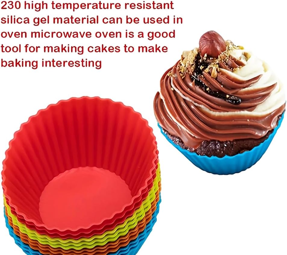 12Pcs Silicone Baking Cups, Reusable Non-Stick Cupcake Liners & Round Molds, Dishwasher Safe