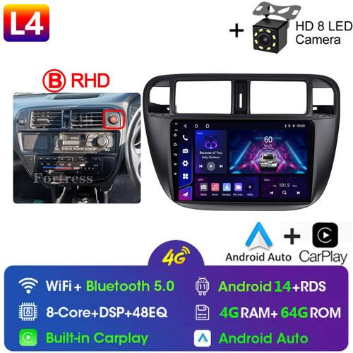 Android 14 Carplay Auto For Honda Civic 1996 1997 1998 1999 2000 2001 Multimedia Car Radio Player 4G Stereo 2 Din Tape Recorder