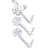 3PC Stainless Steel Flower Nose Piercing Stud Set L Shape Pink Nose Ring Studs Pack Indian Nose Jewelry Bulk Piercing Nariz Lote