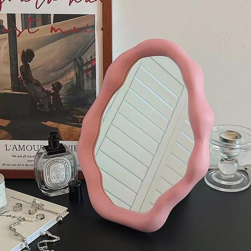 Nordic Style Standing Makeup Mirror Cloud Irregular Bedroom Dressing Mirror Office Dormitory Adjustable Desktop Aesthetic Cosmetic Decoration Mirror