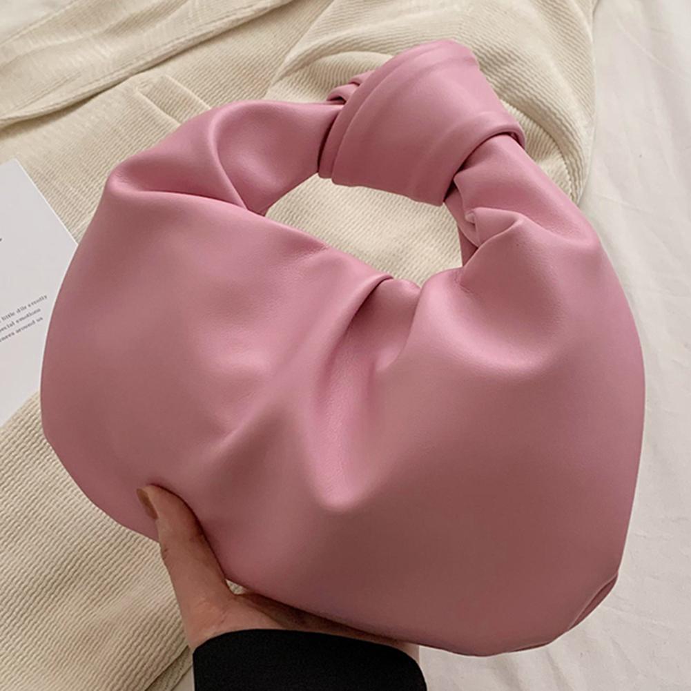 

Жіночі невеликі сумочки з вузлом, суцільний колір, плісирована сумка-клатч із штучної шкіри, проста сумка-тоут із рюшами для вечірки у відпустці рожевий