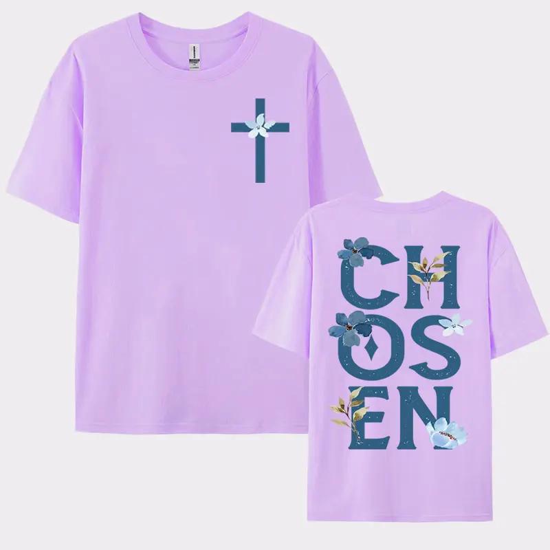 Chosen Floral Aesthetic Bible Verse T-shirts Women's Trendy Christian Clothing T Shirt Men's Fashion Retro Style Classic T-shirt