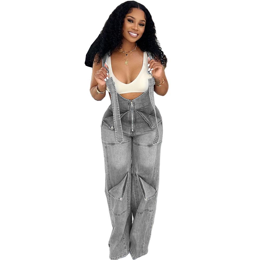 Women's European & American Denim Overalls - Summer Casual Zipper Washed One-piece Long Pants