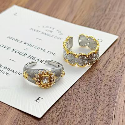 Medieval Italian Irregular Brushed Apricot Leaf Color Separation Electroplating Opening Ring Women'S Retro Niche High-End Ring