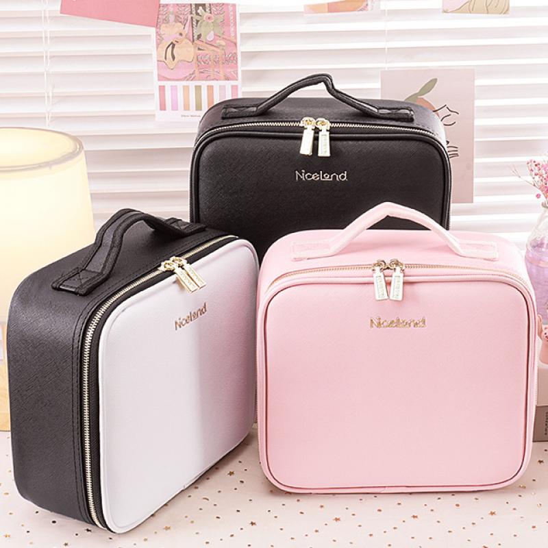 PU Leather Waterproof Multifunctional Cosmetic Storage Case With Mirror Lipstick Jewelry Make-Up Brush Organize Deposit Box