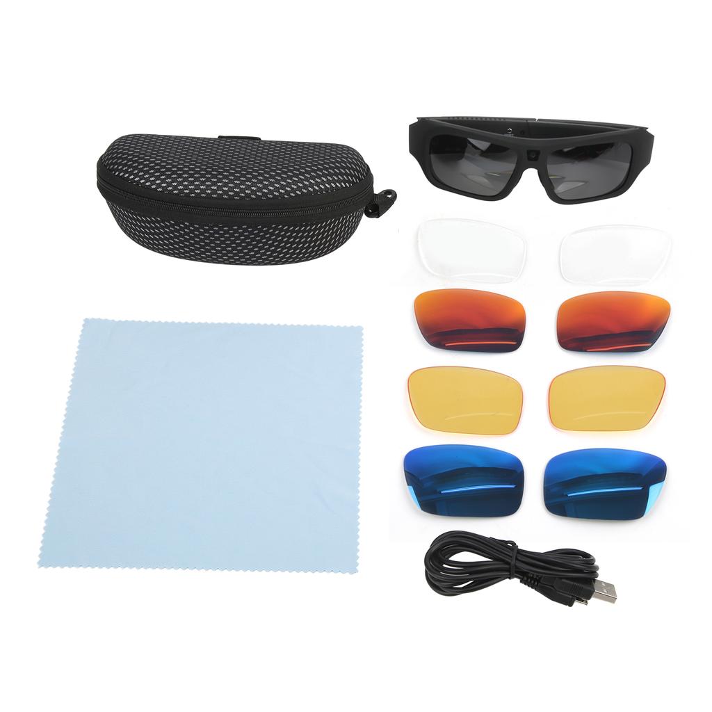 Camera Glasses 4K HD Smart Video Recording Sunglasses with 4 Pairs of Lenses for Hiking Cycling Riding