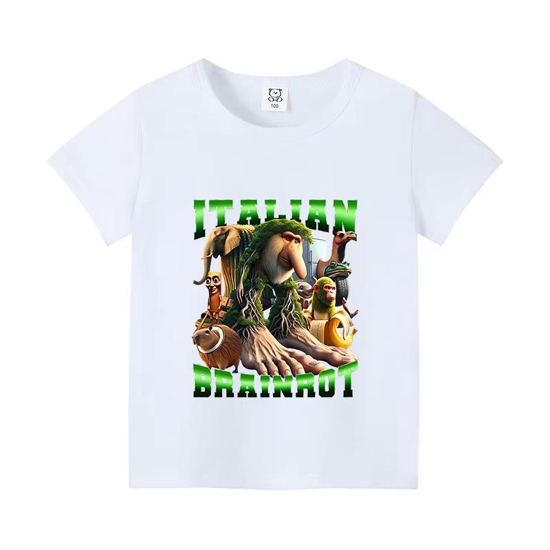 Italy Brain Rot Funny Animal Kids' Cotton T-Shirt - Cappuccino Assassin Short Sleeve