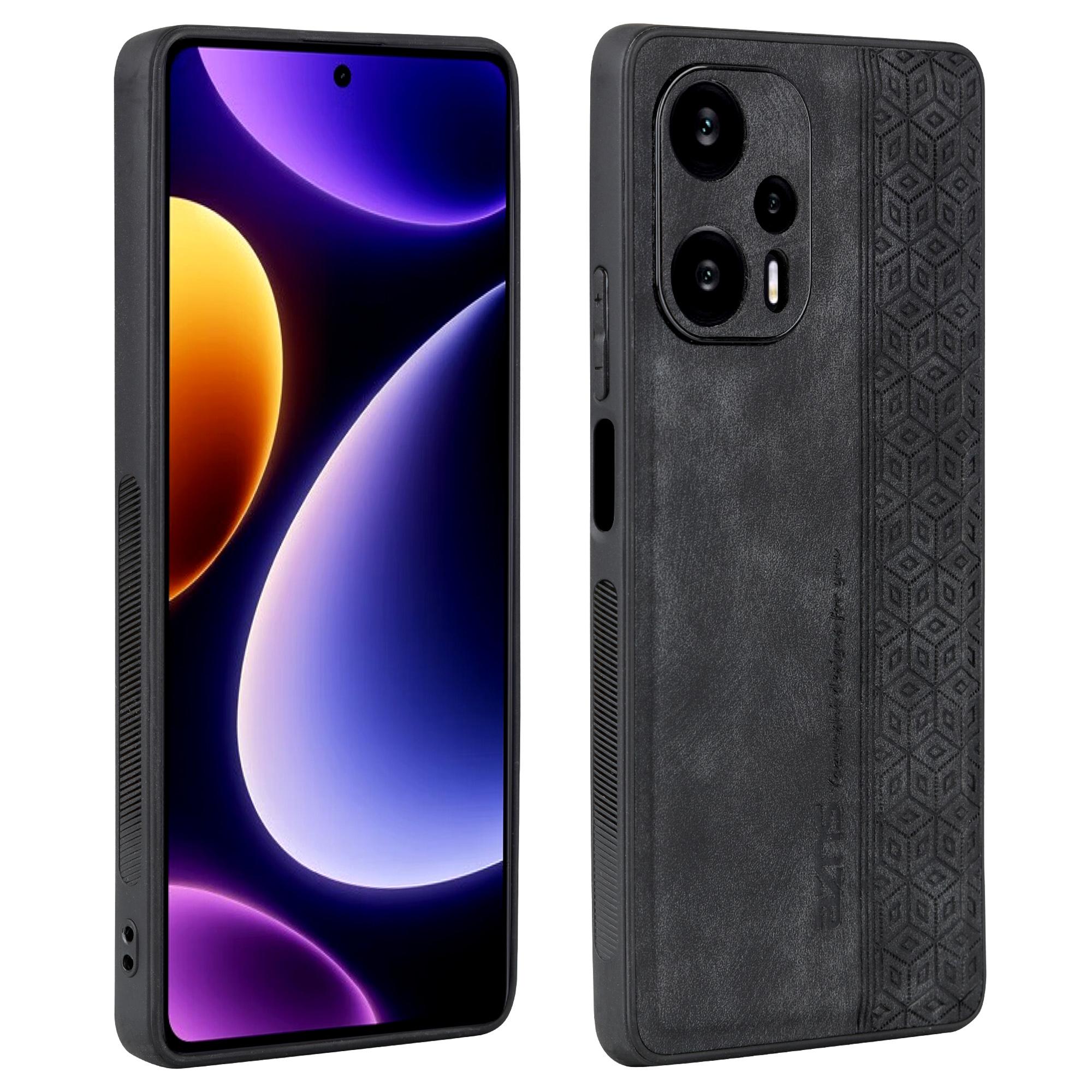 

AZNS Phone Case for Xiaomi Redmi Note 12 Turbo/Poco F5 5G,PU Leather+TPU Imprinted Phone Cover Black