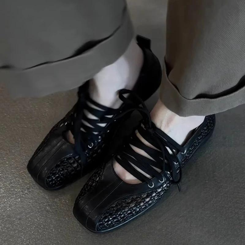 Women's Ballet Woven Sandals  Fashionable Commuting Summer Casual Shoes  Comfortable Soft-soled Mary Jane Flats