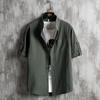 Thin Short-sleeved Shirt Men's Summer Korean Version of The Five-point Sleeve Handsome Solid Color Shirt  Large Size Stand-up Collar Cardigan