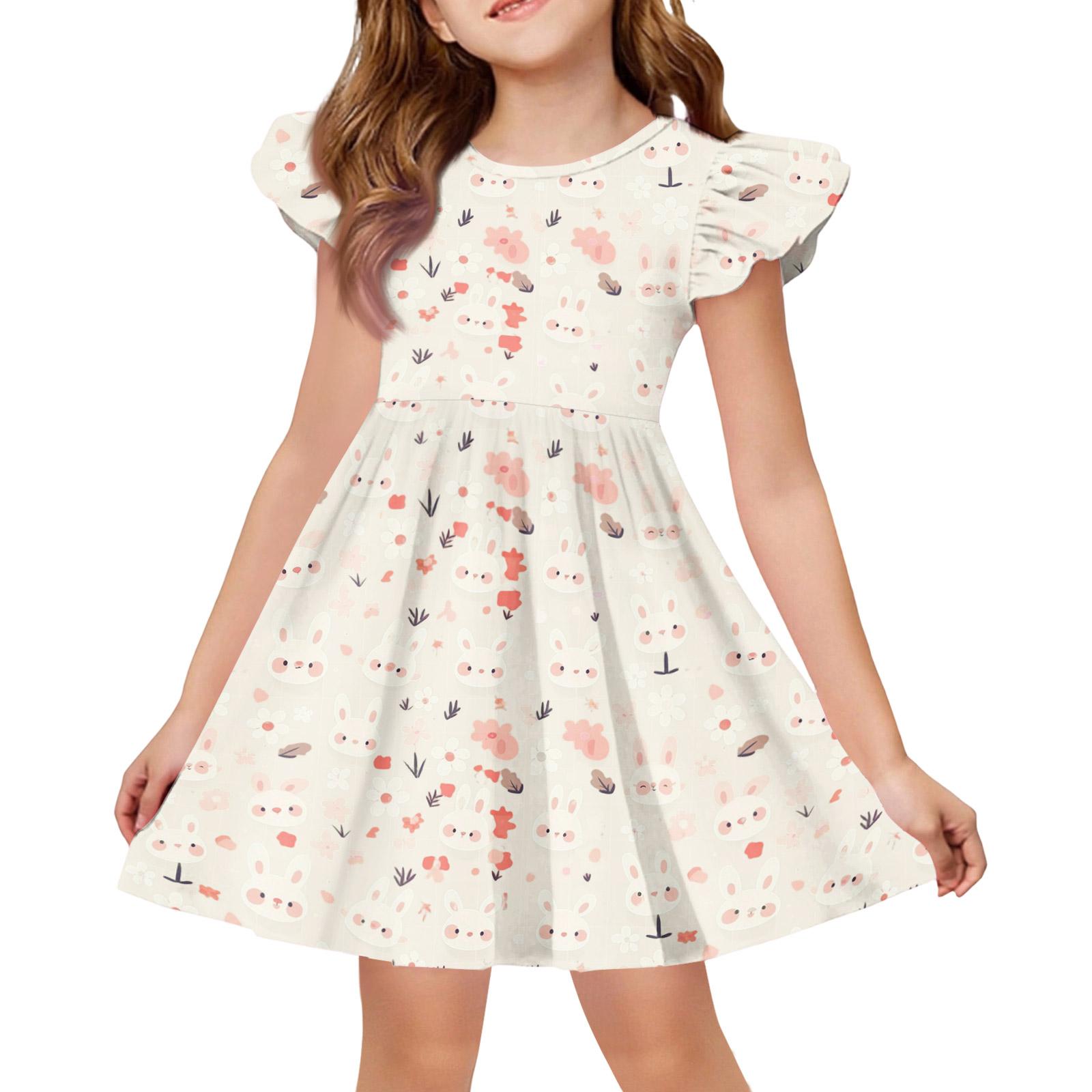 

Girls Summer Princess Dress - A-Line T-Shirt Dress Easter Day 110 бежевый