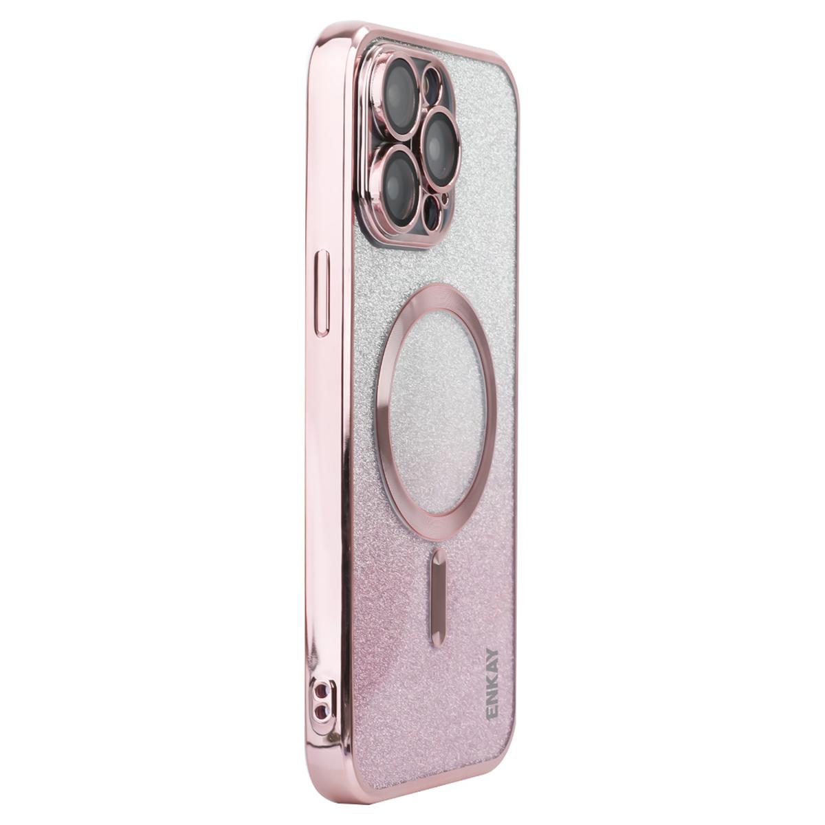 

ENAKY HAT PRINCE For iPhone 14 Pro Max TPU Case Compatible with MagSafe Glitter Paper Pink