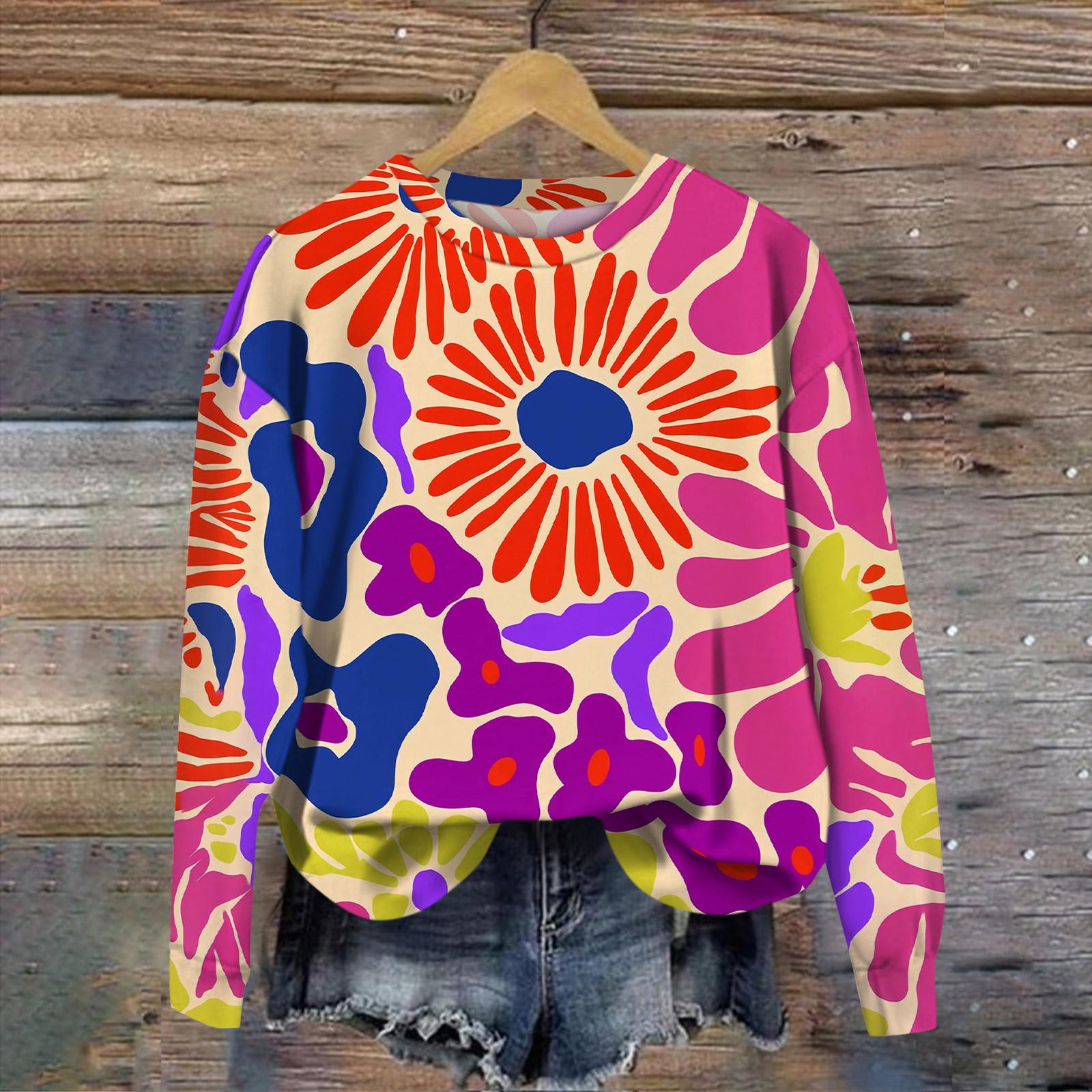 

Женские повседневные модные принты с длинным рукавом и круглым вырезом, пуловеры с капюшоном S