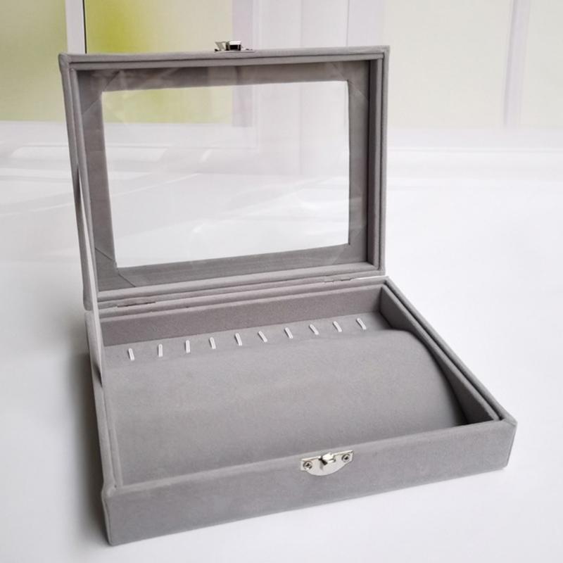 Compact Jewelry Case Display Rack Stylish Jewellery Organizer with Glass Lid Convenient Jewelry Storage Box for Travel