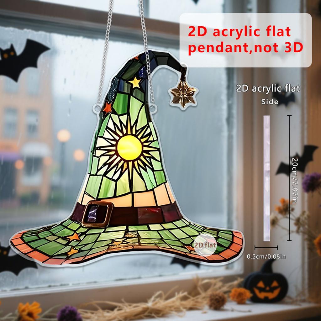 Witch Hat Stained Glass Suncatcher Window Hanging Decoration Halloween Gothic Glass Ornament for Window Home Kitchen