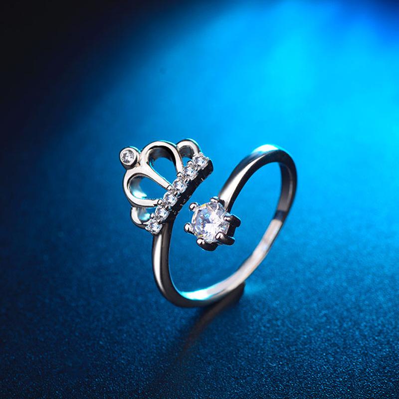 S925 Sterling Silver Crown Ring with Diamonds - Japanese & Korean Fashion Jewelry Gift for Her