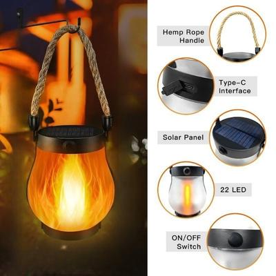 Felinar Solar cu Flacără Palpitantă Agățat de Exterior cu Mâner de Sfoară Încărcare Solară și USB pentru Grădină sau Curte Decorațiuni de Crăciun