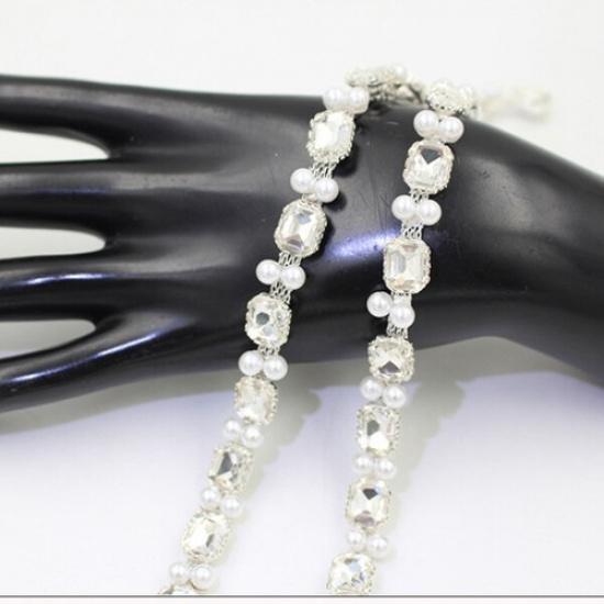 90cm Faux Pearl Rhinestone Ribbon Crystal Beads Chain Trim DIY Dress Shoes Decor