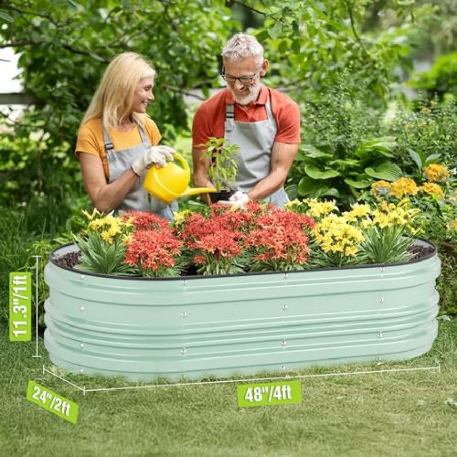 2PK 4x2x1ft Galvanized Raised Garden Bed Set Light Green Rust Corrosion Protection Easy Assembly Safe Edge Ideal for Vegetables