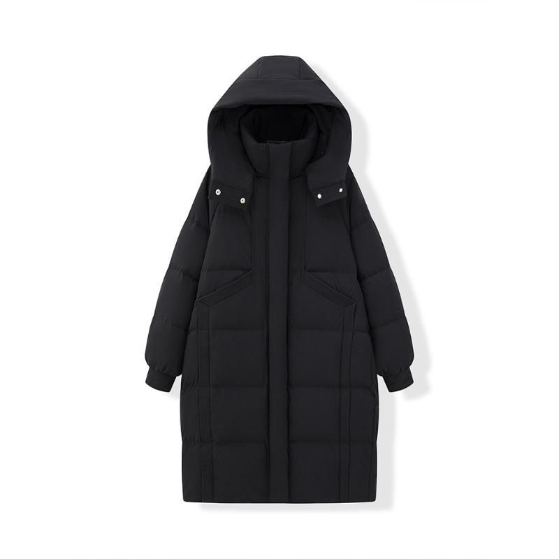 

90% пух белой утки зима новая пуховая куртка женская средней длины и удлиненная утолщенная супердлинная куртка высокого класса с капюшоном XL чёрный