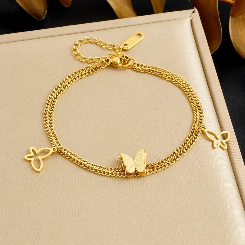 Gold Double Layer Butterfly Charm Bracelet