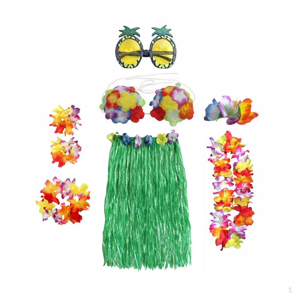 hawaiian Skirt Costume Set Dancewear Glasses for Cosplay Beach Party Decorations