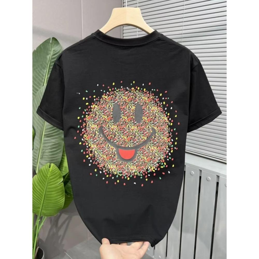 Lustiges T-Shirt mit lächelndem Gesicht für Herren, hochwertiges Baumwolloberteil, lässig, geeignet für Fitness und Straße, Sommerneuheit,