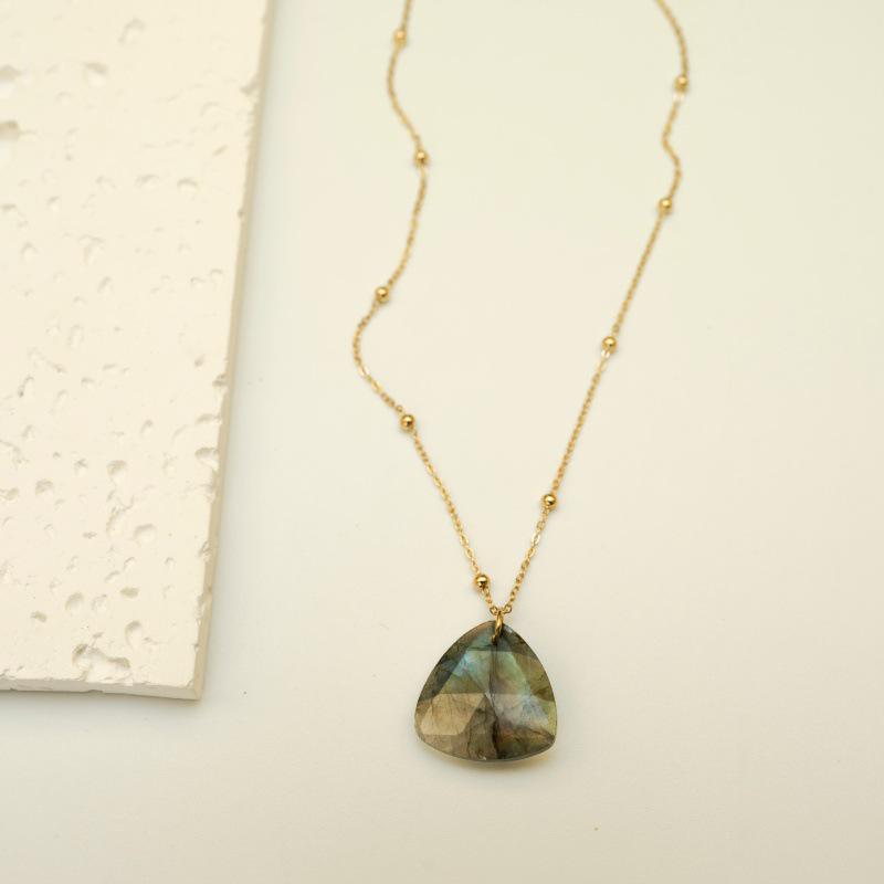 Elegant Blue Braided Rope Labradorite Necklace with Stainless Steel and Natural Stone Pendant