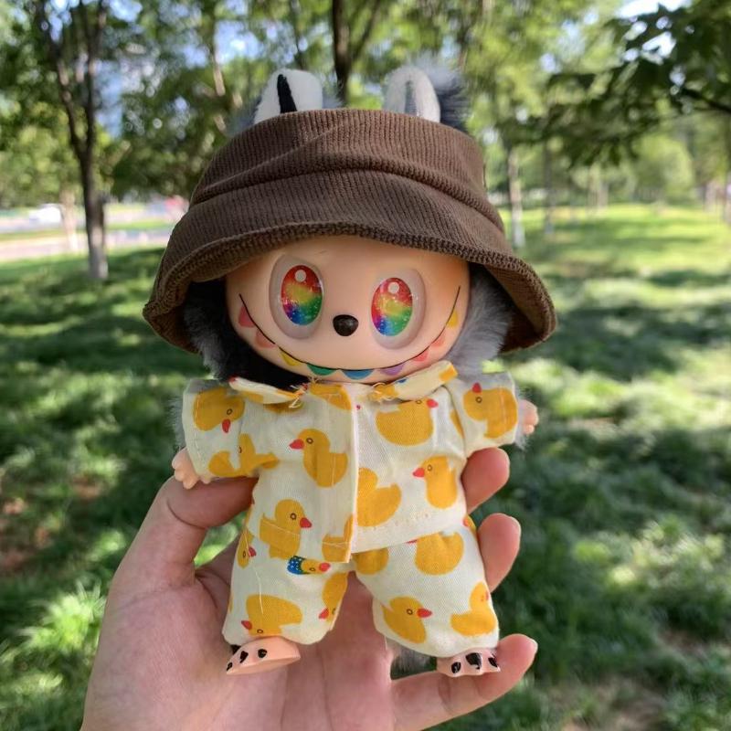 Cute Fishing Hat for 17cm Labubu Plush Dolls Clothes Chill Play Mini Charm Kawaii Vinyl Face Doll  Accessories Kpop Doll Hat