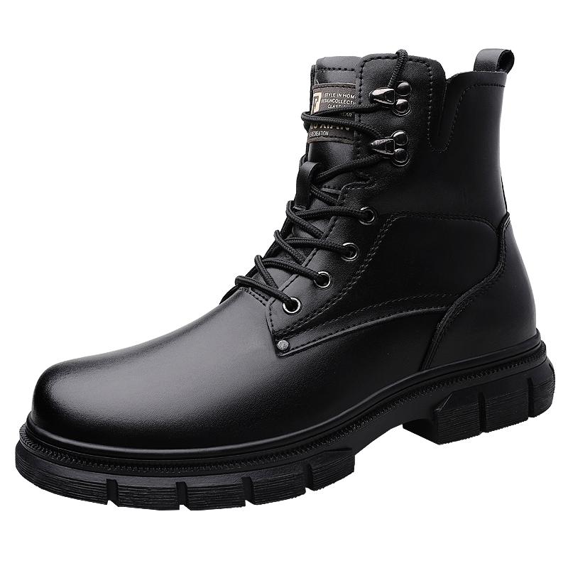 

Мужские повседневные туфли из натуральной кожи, зимние высокие оксфорды, толстая подошва, флис, для работы, для походов, мужские ботильоны на шнуровке 46 чёрный