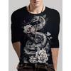 Round Neck 3D Snake Printed Top Casual Long Sleeved Men's T-shirts - Soft Medium Stretch Polyester Fabric Spring and Autumn Relaxed Fit Clothing