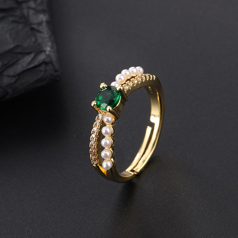 Vintage grandmother green gemstone ring zircon eye snake metal ring niche design temperament open ring