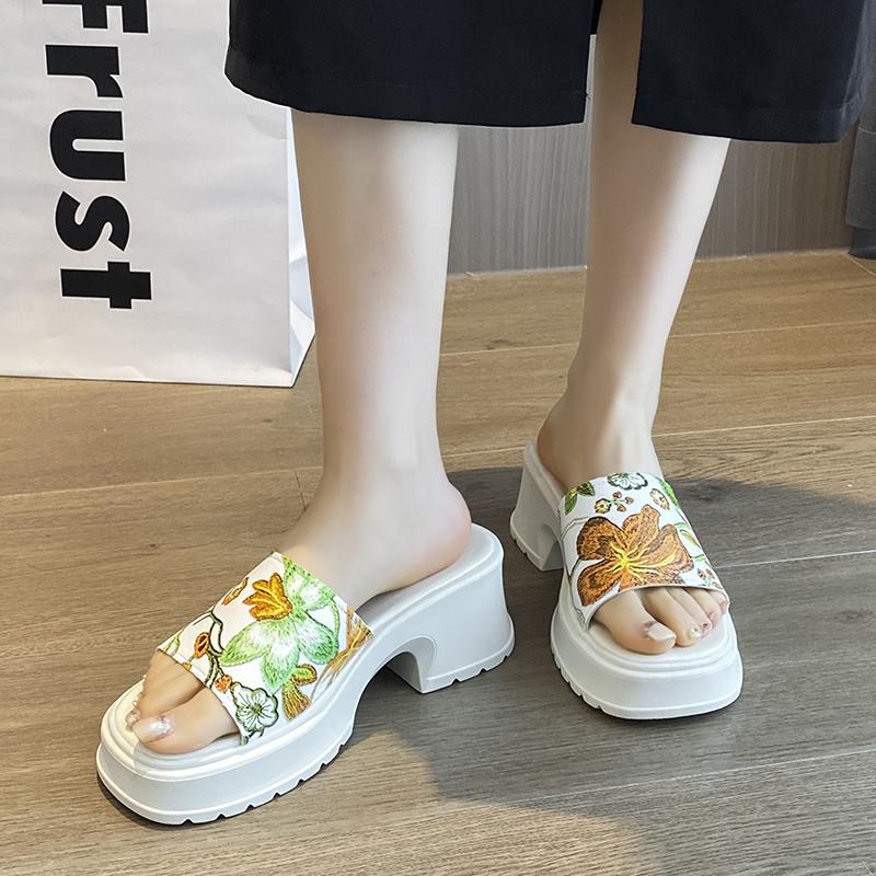 Ladies Shoes 2024 Fashion Summer Women's Slippers Comfortable High Heel Sandals Women Fashion Printed Sandals Chanclas Mujer