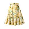 Falda Midi Boho para Mujer de Línea A con Volantes Cintura Alta Elástica Casual de Verano Plisada Fluida Estampado Floral Faldas Acampanadas Debajo de la Rodilla para Mujer