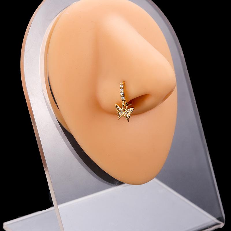 Henson's Love Butterfly Zircon Pendant Nose Ring - Fashionable European and American Style Pierced Nose Ornament.
