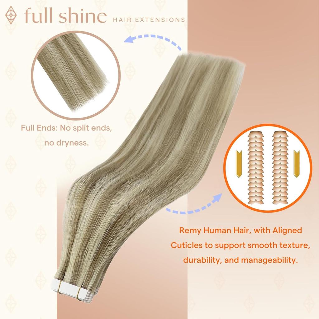 Extensiones de Cabello Cinta Doble Cara Invisible Cabello Chino Remy Rubio Dorado/Miel Liso Suave Sedoso