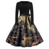 Women's Casual Fashion Round Neck Halloween Printed Vintage Dress