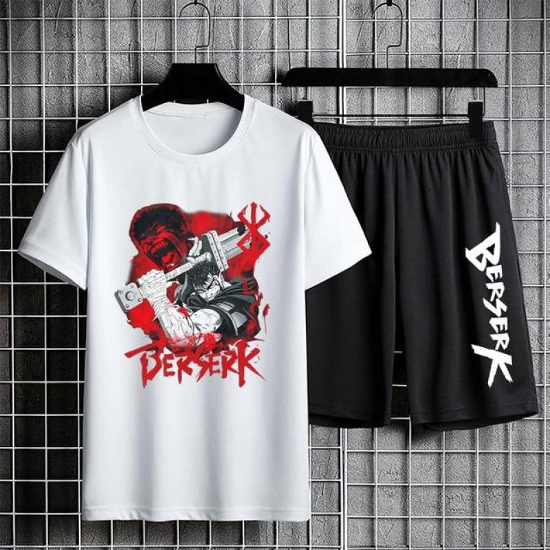 

Аніме Berserk Костюми-двійки Чорний спортивний костюм Повсякденний комплект 100% бавовна Сорочка з короткими рукавами Літні шорти на шнурках П’яті штани XXXL