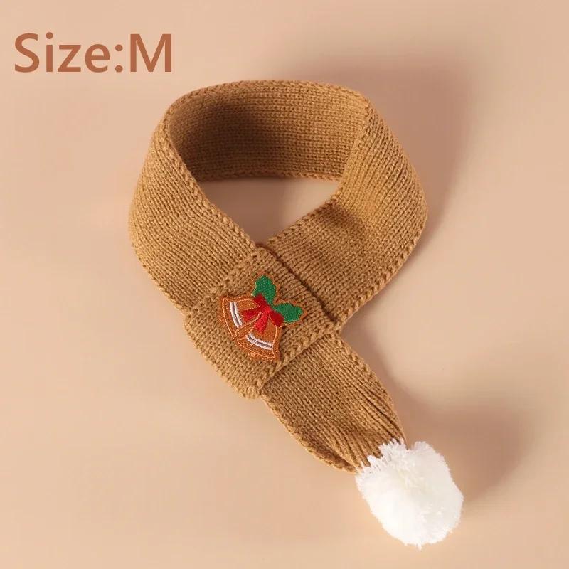 Cat Dog Knitted Scarf Christmas Tree & Bell Embroidery Neck Warmer with Pompom Ball Xmas Party Pet Dress-up Costume Accessories