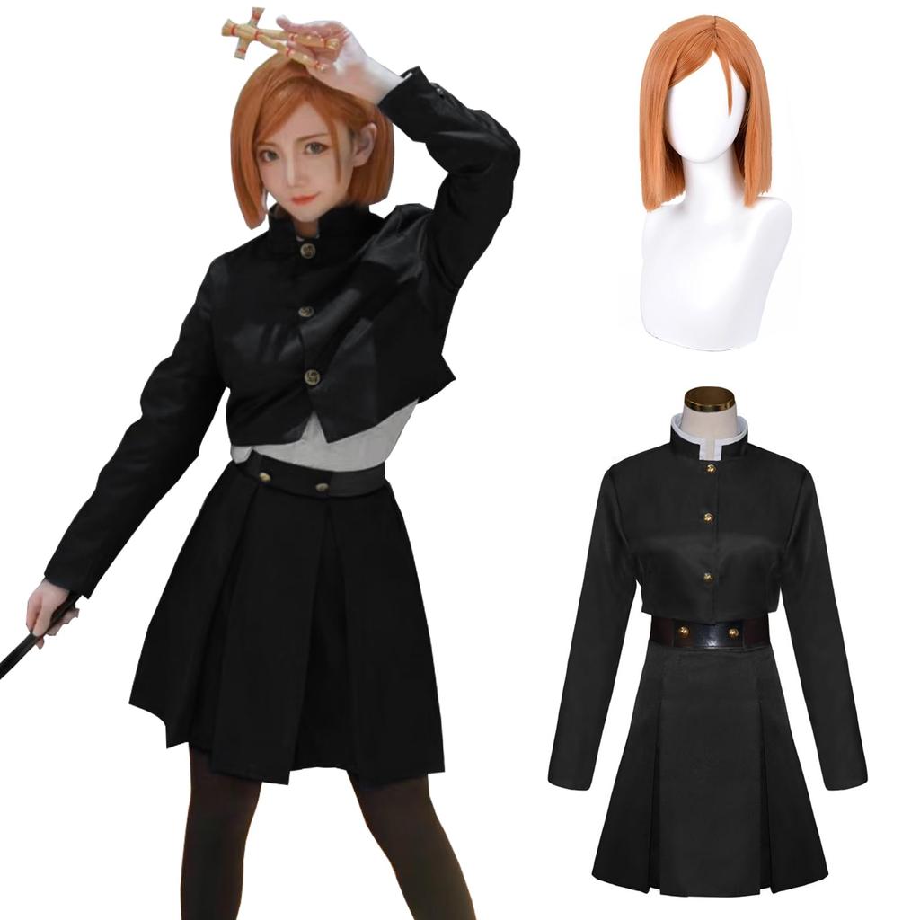 Kugisaki Nobara Cosplay Costume with Grade 3 Full Adult Perfect for School Festivals Nobara Wig Size [Excellent Quality] Wig, Sorcerer, Anime, Set,