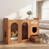 Cat House and Litter Box Cabinet with Feeding Bowls, Cat Rest Area, Storage Area (Litter Box and Cat Cushion Not Included), Walnut Color, 120x45x83 Cm