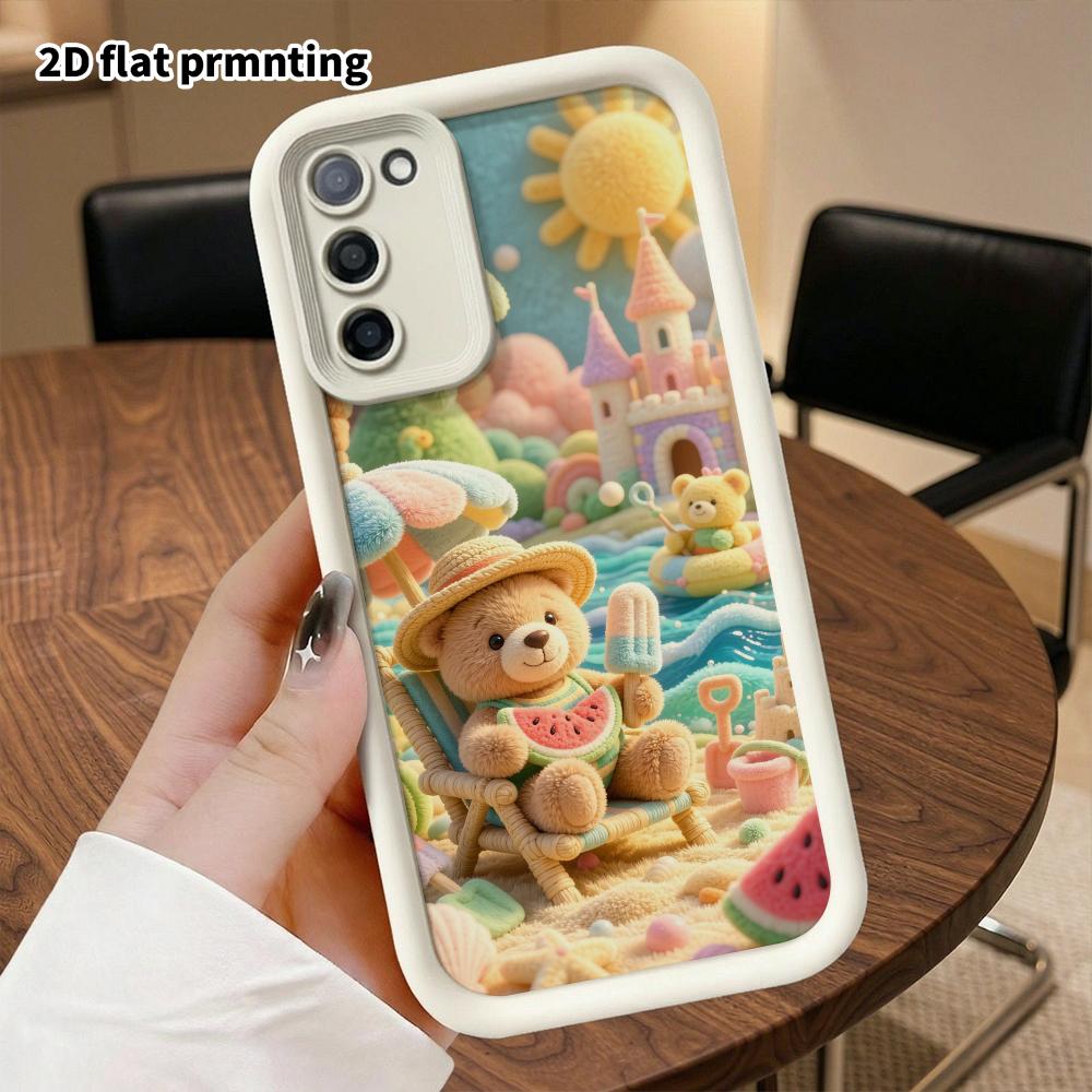 Phone case: 2D flat, suitable for Samsung Galaxy A34 A35 M05 M06 S20 S22 S21 FE Plus 5G protective cases, summer beach little bear, perfect holiday gi